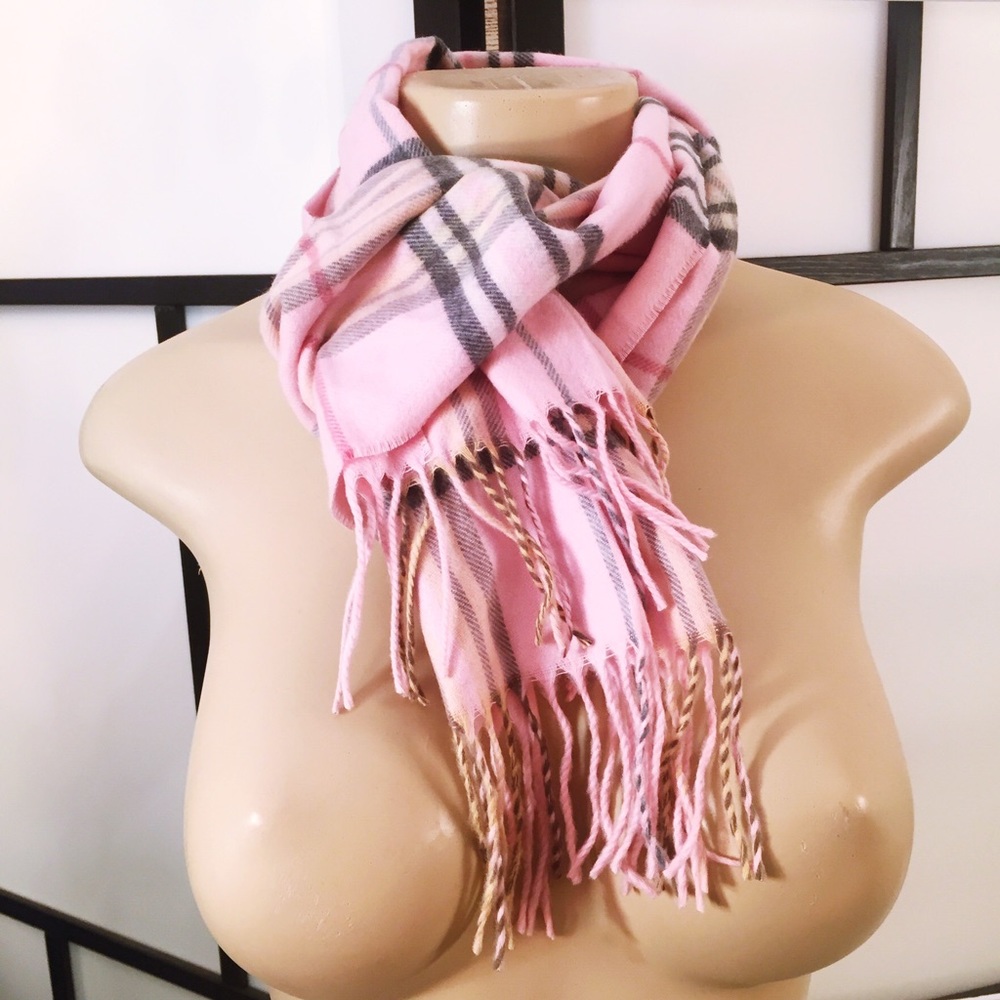 Pink Nova Check Fringe Scarf